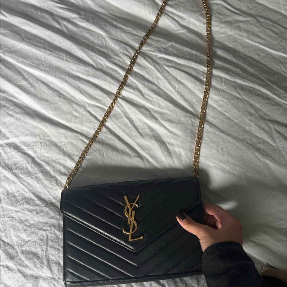 Yves Saint Laurent Black Chevron Crossbody Bag